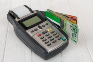 Banking terminal with credit card and australian dollars