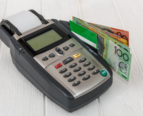 Banking terminal with credit card and australian dollars